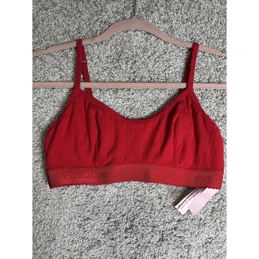 Victoria's Secret Bralette Red Logo‎ Band Wireless Bra Size Small